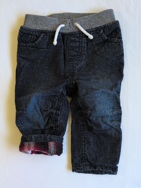joe fresh plaid flannel lined pull-on denim jeans cotton 6-12 months baby boy